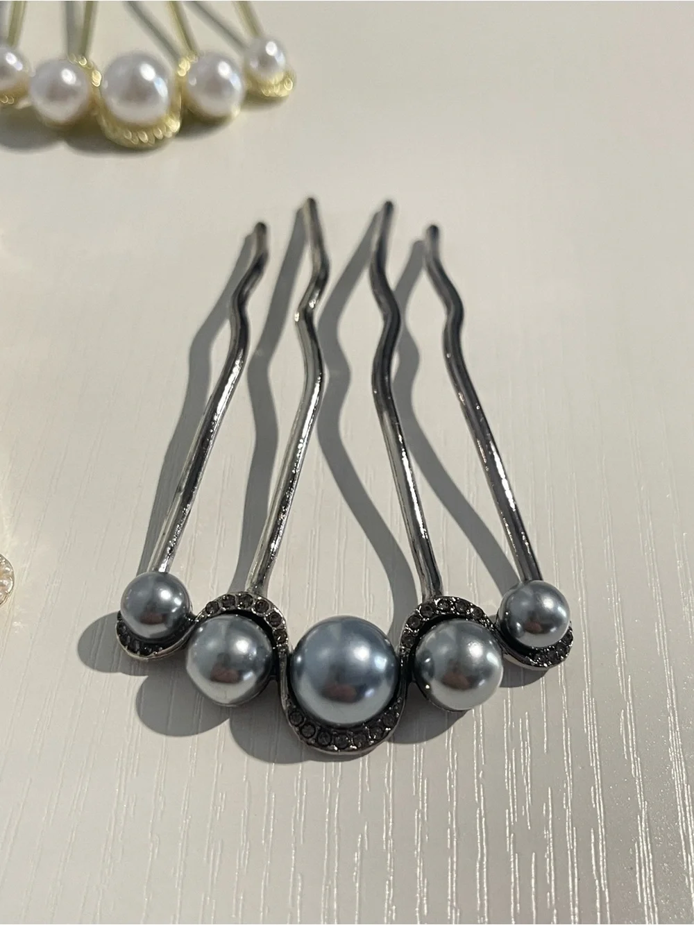 Pearl Cluster Hair Fork - Gold and Silver